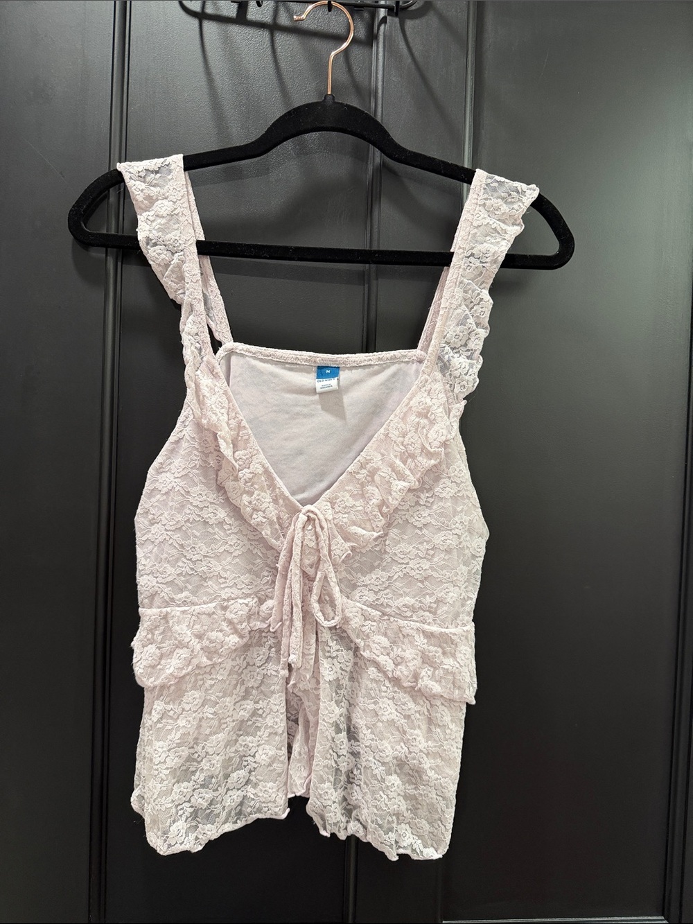 Old Navy Light Pink Lace Ruffle Tie-Front Tank